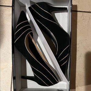 Alfani Black Heels with Gold Stripes